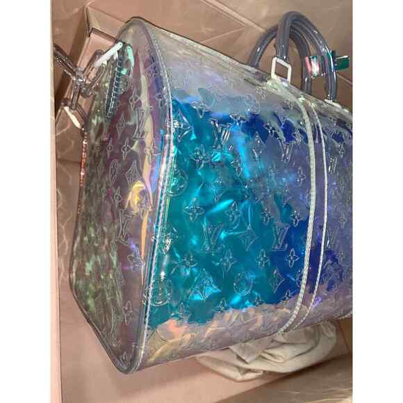 Louis Vuitton Keepall Bandouliere 50 Prism PVC Clear Logo Weekend Travel Bag - Picture 7 of 12